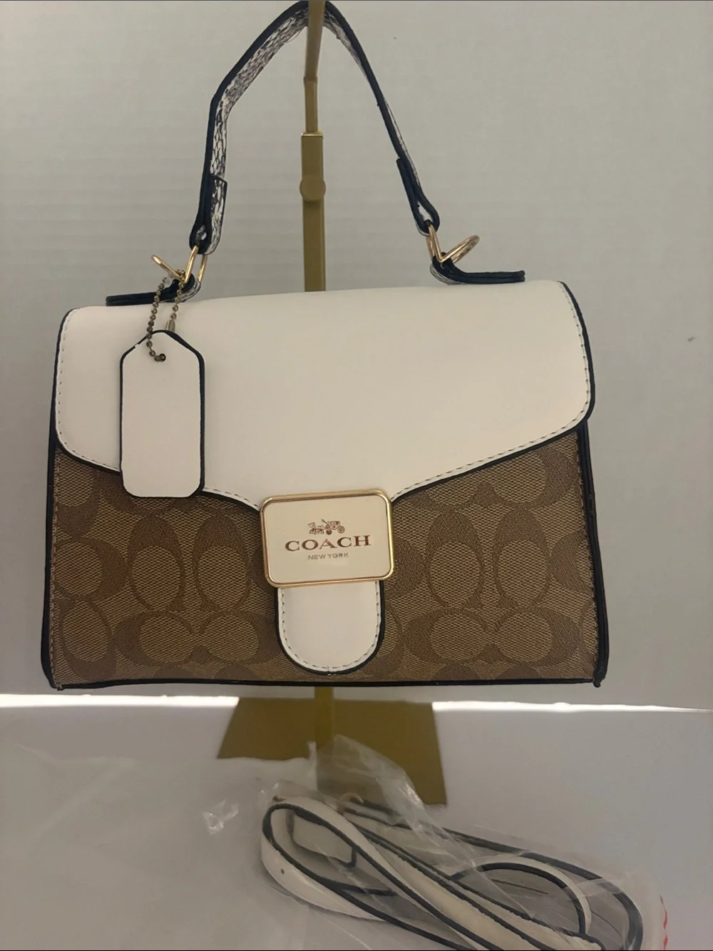 Coach Two-Tone Signature Satchel in Brown and White